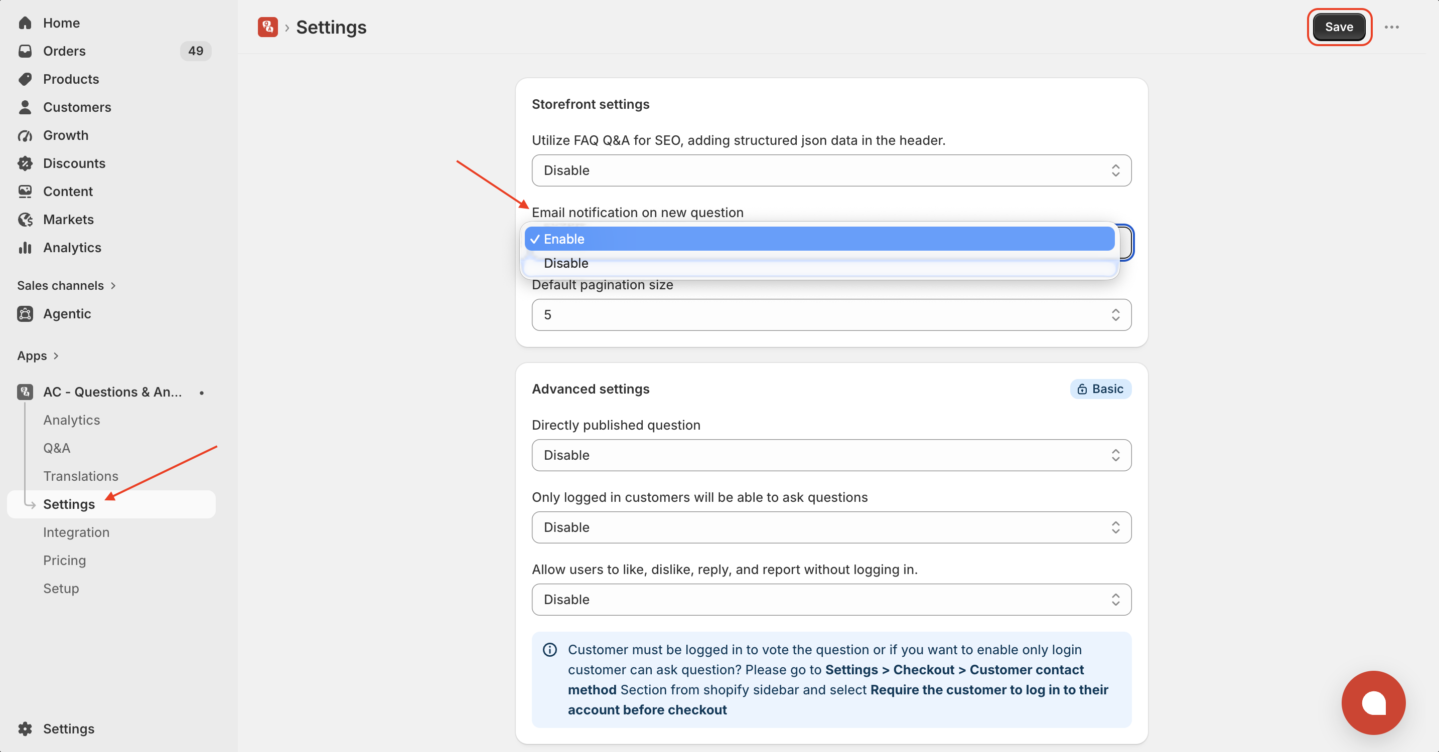 Enable disable email notification