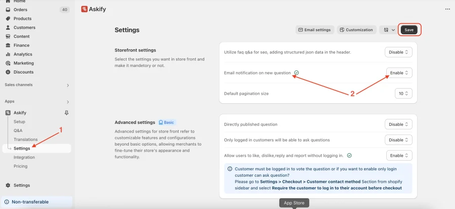 Enable disable email notification