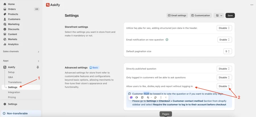 Enable Require the customer login