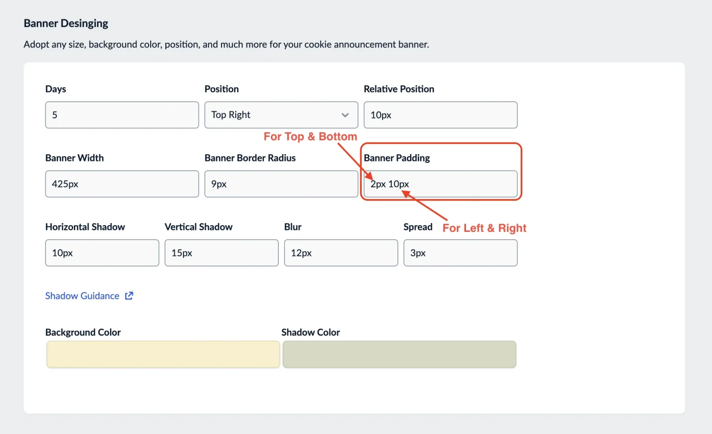 banner padding setting