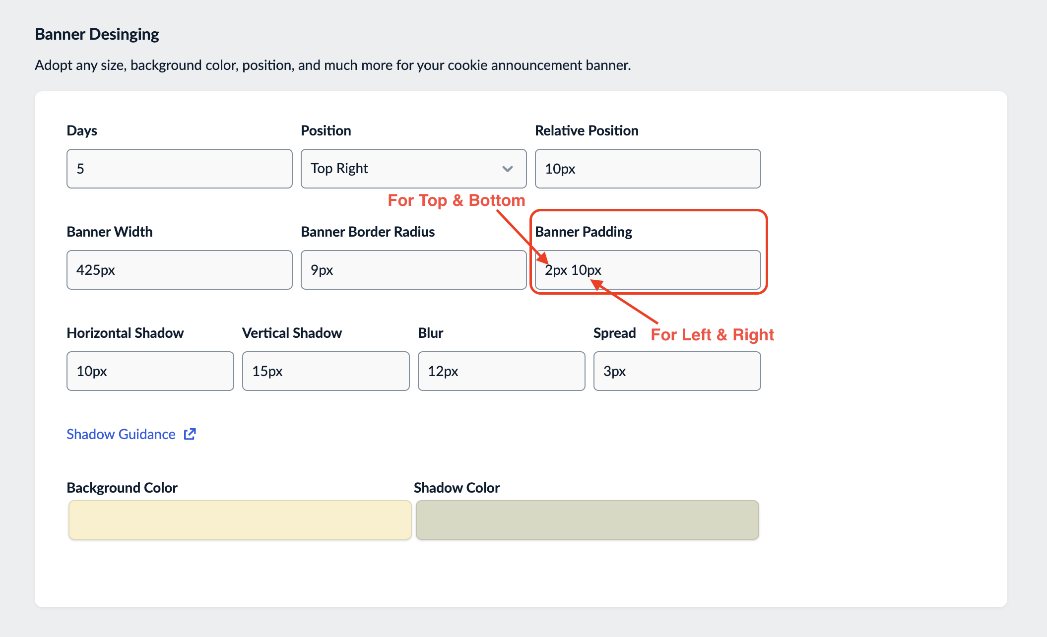 banner padding setting