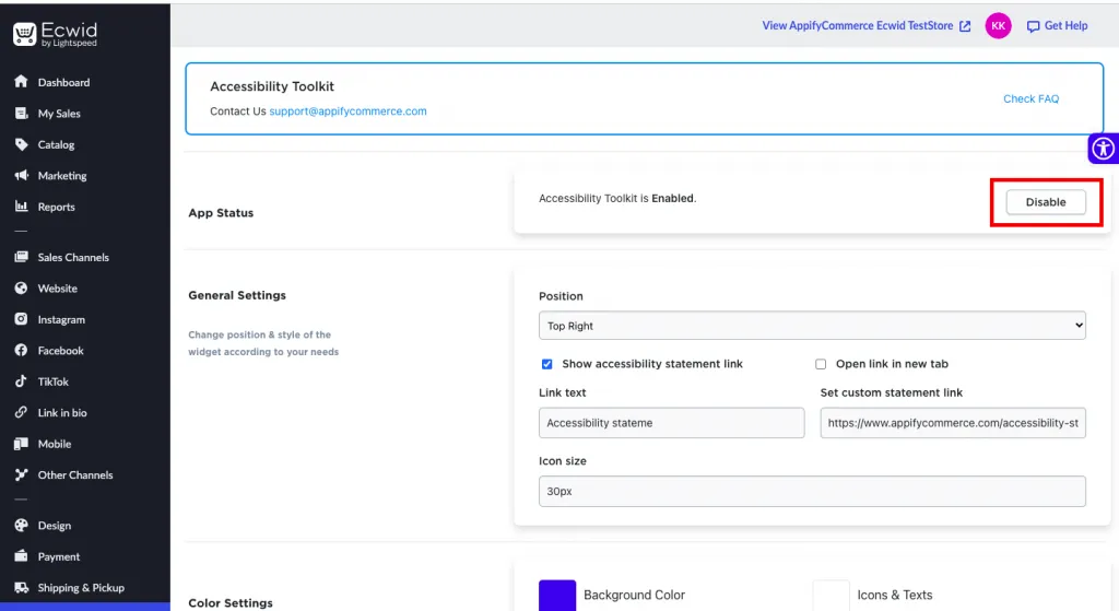 Setup Accessibility Toolkit App in Ecwid by Lightspeed