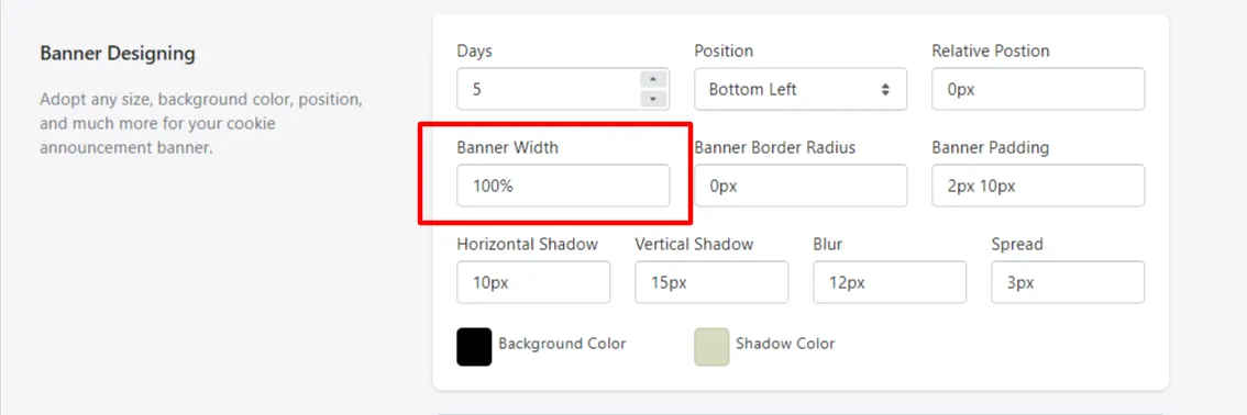 width of the cookie consent banner
